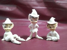 Vtg Set of 3 LEFTON Iridescent White Pixie Elf Whimsical Figures Japan #1 EVC picture