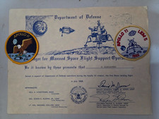 Vintage 1969 NASA Apollo 11 DoD Commendation Certificate and Patches picture