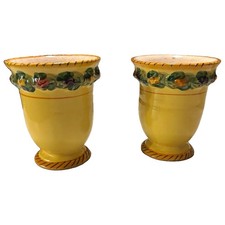 Pr Vintage Italian Majolica Mini Pedestal Cachepots – Applied Fruit & Leaves picture