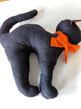 Vintage Handmade Halloween Black Cat Plush Cloth Pillow Figurine Decor 14