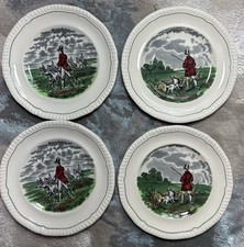 Set of 4 Vintage Copeland Spode The Hunt Bread & Butter Plates 6.25” Green Rim picture