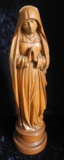 ANTIQUE HAND-CARVED WOODEN PRAYING VIRGIN MARY MADONNA STATUE ON DETACHABLE BASE picture