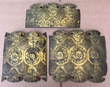 3 Antique Japanese Samurai Metal Chest Plate Fittings Japan Asia Copper  G2U picture