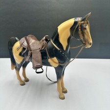 Vintage 50s Breyer USA Black & White Pinto Horse w/Chain & Incomplete Saddle picture