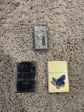 Lot of 3 Zippos Barrett Smythe 2010 Blue Butterfly on Matte Cream Zippo Lighter picture