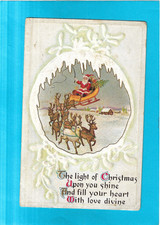 Postcard-Santa Claus Flies in with Reindeer with Christmas Wishes picture