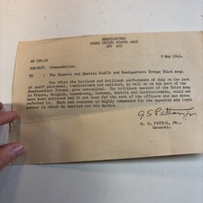 Orig WWII May 9 1945 General Patton 3rd Army VE Day Commendation Document HQ picture