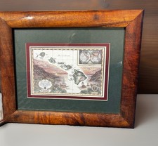 Vintage 1988 Blaise Domino “Map of the Sandwich Isles” Framed Hawaii Print picture