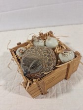Vintage Signed Carved Bob White Quail Albertson/4 Cracked Egg Quail HFM in Nest picture