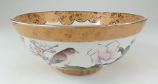 Vintage Asian Chinese Decorative Bowl Bird Flower And Goldtone picture