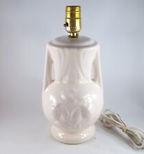 Vintage 1940's White Ceramic Table Lamp With Embossed Tulips Decoration picture