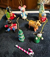 Lot of 7 Vintage Wooden Mini Christmas Ornaments picture