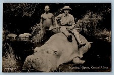 Africa Postcard Hunting Hippo Central Africa Sapsco c1950's RPPC Photo picture