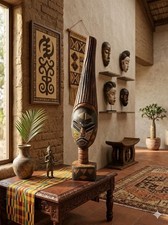 West African Hand-carved Sese Wood Beaded Sculpture Art Ghana  picture