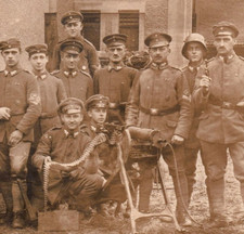 Post-WWI German Freikorps Soldiers Machine Gun Wound Badge Real Photo Postcard picture