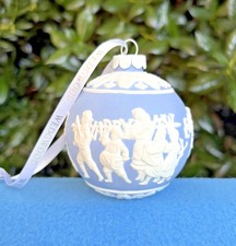 Wedgwood Jasperware Ball ornament Merry Christmas Blue White New *Rare** picture