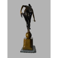 Pax Goddess of Peace Bronze Sculpture Female Figure on Globe Marble Base picture