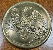 Antique Patriotic US Federal Eagle Stamp Brass Medallion LeadFilled Shield Plate picture