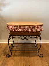 Longaberger Foundry Wrought Iron Treasure Basket, Stand End Table & Wood Top picture