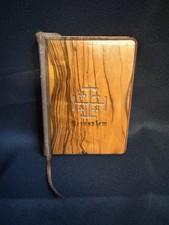 Vintage Olive Wood Red Letter New Testament Jerusalem Bethlehem Mini Bible picture