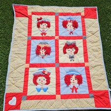Vtg Raggedy Ann & Andy Crib Quilt Blanket Throw Applause Yellow Floral NWOT picture