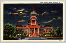 c1940s State Capitol Night Springfield Illinois Postcard picture