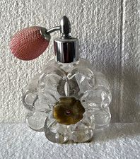 Vintage German Lead Crystal Pansy Perfume Atomizer Bottle Pink Bulb Floral picture