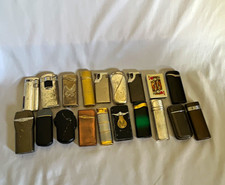 Lot of 19 Assorted Vintage Pocket Lighters - Silver Gold Black Brown Green Eagle picture