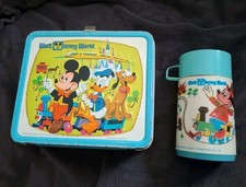 Vintage 1976 Aladdin Walt Disney World Mickey Mouse Metal Lunch Box W/Thermos picture