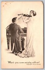 Piano Won't You Come And Play With Me? J. Herman Postcard Vintage PostCard c. picture