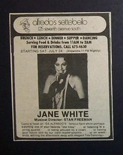 Jane White Alfredo's Settebello NYC 1976 Mini Poster Type Concert Ad, Advert v1 picture