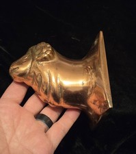 Vintage Mid Century Solid Brass Ram Big Horn Sheep Sculpture Hand Cast picture