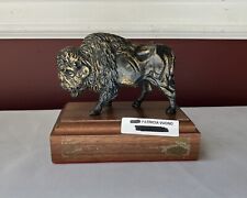 VTG Bronze Finish Buffalo On Wooden Stand, US General Provenance, 4 1/2