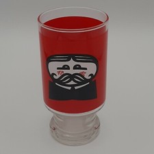 Vintage 70s Pringles Pedestal Drinking Glass Red Julius Mr. P Moustache Man Logo picture