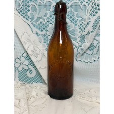 Antique W.E. Drislane Albany NY Amber Bottle Original Stopper Clyde Glass picture
