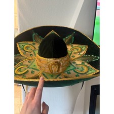 Pigalle Salazar Green Velvet Gold Sombrero Made In Mexico picture
