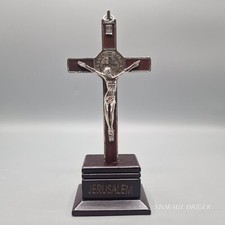 VTG Red Silver Christian Ornaments Crucifix Jesus Christ Cross Jerusalem picture
