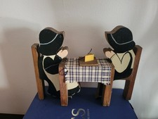 Vintage Wooden Amish Couple At The Table Handmade Folk Art Figurine Hand Carving picture
