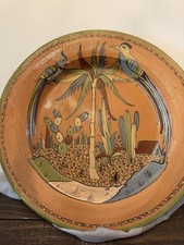 Vintage 1940 Mexican Tlaquepaque tourist pottery plate man yellow hat 20” picture