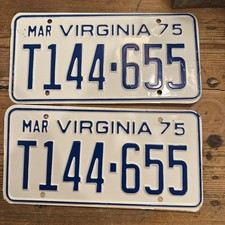 1975 VIRGINIA License Plates NOS Gorgeous Pair Orig Mailing Envelope T 144 655 picture