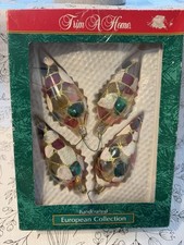 Vintage Christmas Ornaments Set of 4 Glass Glitter, Original Box picture