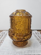 Vintage Indiana Glass? Stars & Bars Amber Fairy Lamp Candle Holder picture