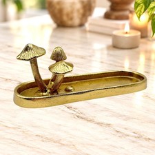 World Market Mushroom Incense Holder Gold Metal Cottagecore Woodland Fairycore picture