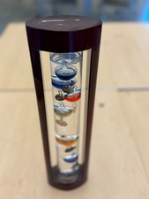 Galileo Thermometer Cherry Finish Wood Frame Glass Floating Spheres Desk Decor picture