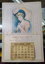 VINTAGE 1909 Golden Girl Calendar Salisbury BANK And Trust Co. Oct.-Dec. ONLY picture