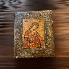 Vintage Italian Duccio Madonna Icon Plaque Wood Framed Foto Anderson Rome Art picture