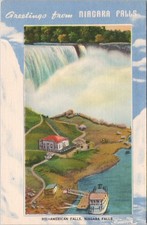 Greetings from American Falls Niagara Falls Linen Postcard View 47807 picture