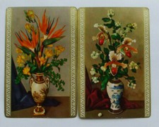 2 Single Vintage Swap Playing Cards Exotic Flower Bouquets Oriental Vases Pair picture