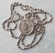 Rare ARCHANGEL St MICHAEL Saint Medal NECKLACE Pendant Angel Stainless Chain 30