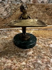 Antique / Vintage French Boy Bronze Sculpture On Marble - Soap Bar Holder Caddy picture